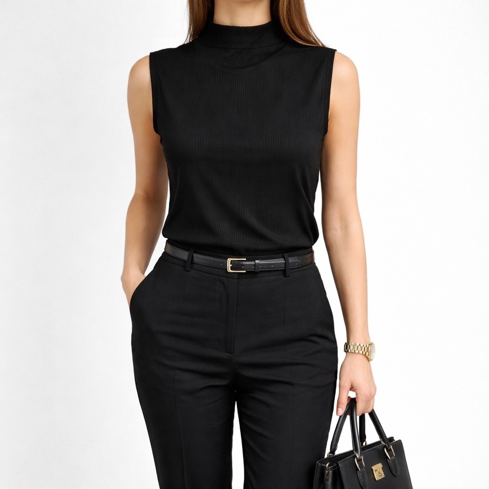 Madewell Women's Ribbed Mockneck Pullover Slim Fit Tank Top Black Size XXL NWT‎